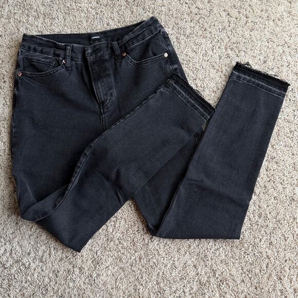 EXPRESS Black Women's Raw Edge Flexx Skinny Jeans Size M 6/8 - Picture 2 of 4